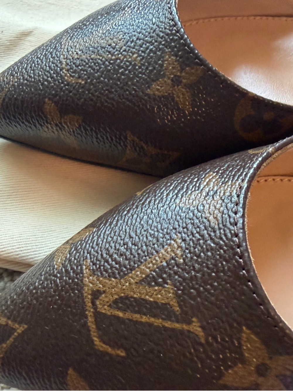 LV Monogram Pointed-Toe Slingback in Brown and Red 37 - Picture 4 of 13